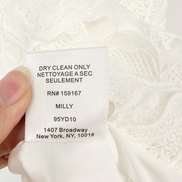 NEW Milly Atalie 3D Floral Lace Dress V-Neck Puff Sleeve in White Women's 0 - Picture 9 of 11